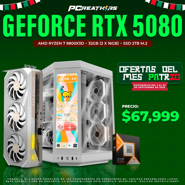 PCRA742 - EQUIPO AMD Ryzen 7 9800X3D + 32GB (2x16GB) + GeForce RTX 5080