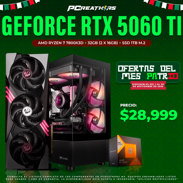 PCRA745 - EQUIPO AMD Ryzen 7 7800X3D + 32GB (2 x 16GB) + GeForce RTX 5060 Ti