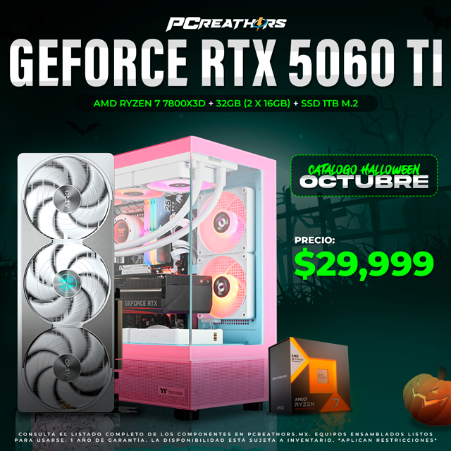 PCRA747 - EQUIPO AMD Ryzen 7 7800X3D + 32GB (2x16GB) + Geforce RTX 5060 TI