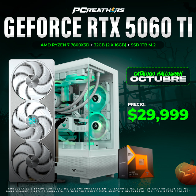 PCRA748 - EQUIPO AMD Ryzen 7 7800X3D + 32GB (2x16GB) + Geforce RTX 5060 TI