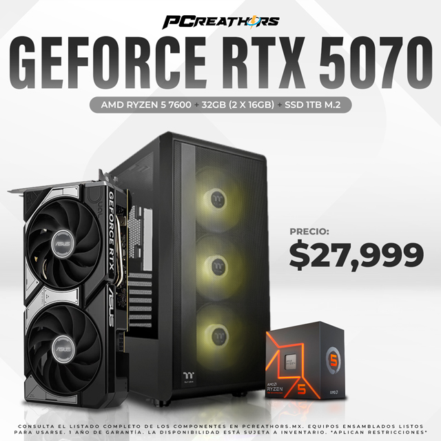 PCRA777 - Equipo AMD Ryzen 5 7600 + 32GB (2x16GB) + GeForce RTX 5070