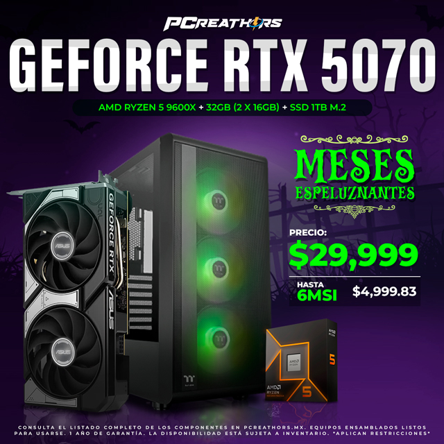 PCRA783 - Equipo AMD Ryzen 5 9600X + 32GB(2x16GB) + GeForce RTX 5070 - MESES ESPELUZNANTES