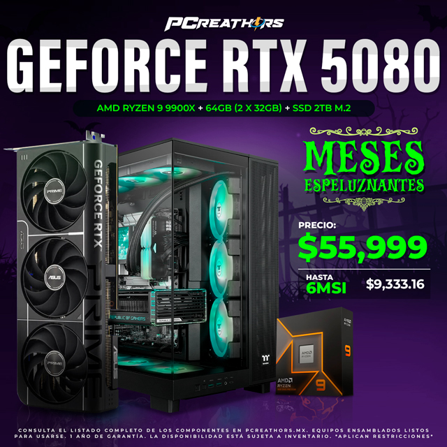 PCRA791 - Equipo AMD Ryzen 9 9900X + 64GB (2 x 32GB) + GeForce RTX 5080 - MESES ESPELUZNANTES