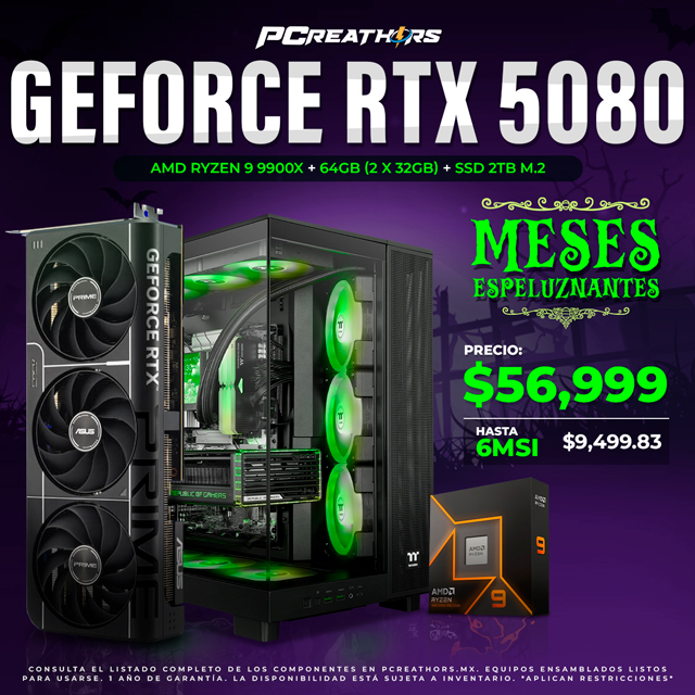 PCRA793 - Equipo AMD Ryzen 9 9900X + 64GB (2 x 32GB) + GeForce RTX 5080 - MESES ESPELUZNANTES