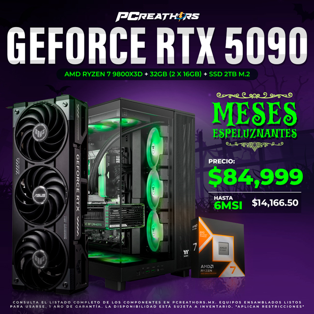 PCRA797 - Equipo AMD Ryzen 7 9800X3D + 32GB(2x16GB) + GeForce RTX 5090 - MESES ESPELUZNANTES