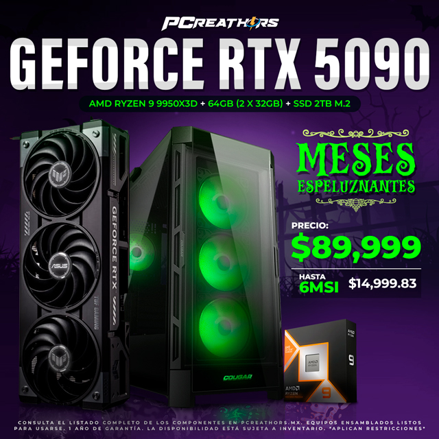 PCRA798 - Equipo AMD Ryzen 9 9950X3D + 64GB (2 x 32GB) + GeForce RTX 5090 - MESES ESPELUZNANTES