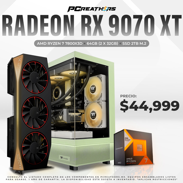 PCRA805 - EQUIPO AMD Ryzen 7 7800X3D + 64GB (2 x 32GB) + Radeon RX 9070 XT