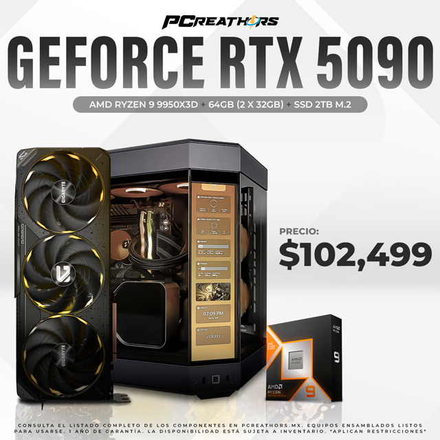 PCRA808 - EQUIPO AMD Ryzen 9 9950X3D + 64GB (2 x 32GB) + GeForce RTX 5090