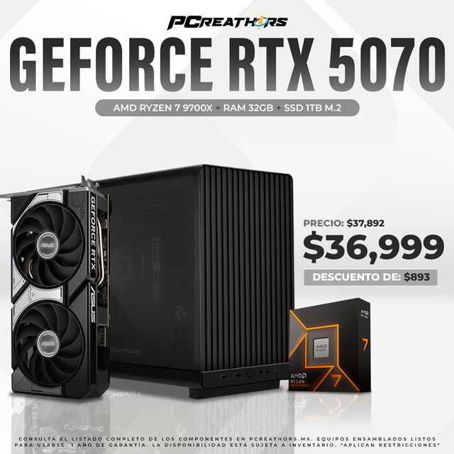 PCRA880 - Equipo AMD Ryzen 7 9700X + 32GB - 2 x 16GB + GeForce RTX 5070