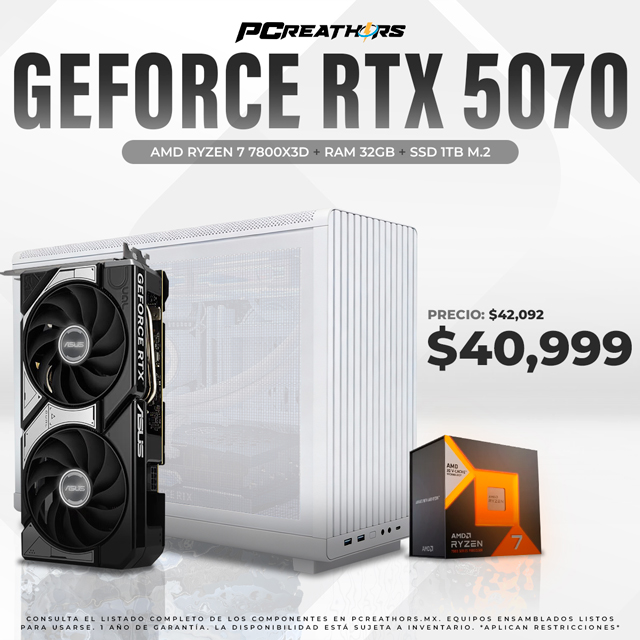 PCRA881 - Equipo AMD Ryzen 7 7800X3D + 32GB + GeForce RTX 5070