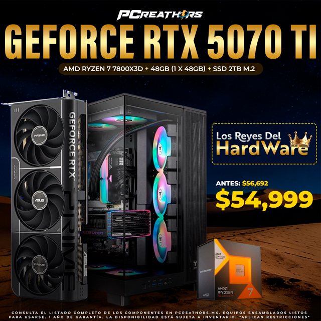 PCRA888 - Equipo AMD Ryzen 7 7800X3D + 48GB + GeForce RTX 5070 Ti