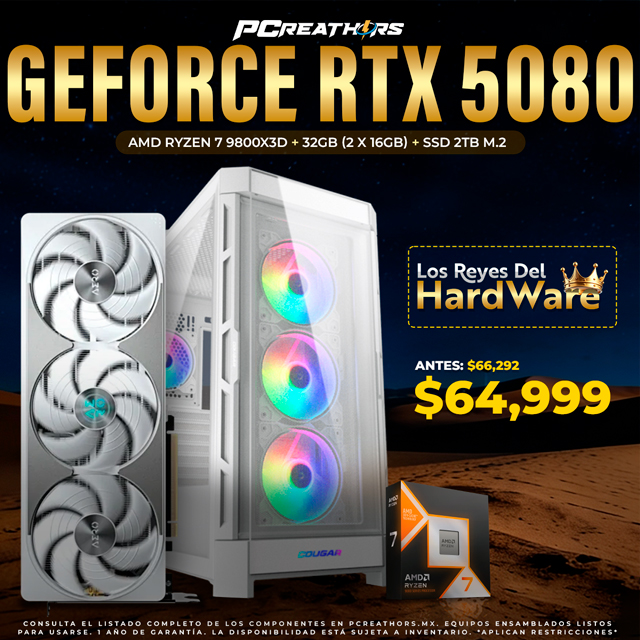 PCRA891 - Equipo - AMD Ryzen 7 9800X3D + 32GB - 2 x 16GB + GeForce RTX 5080