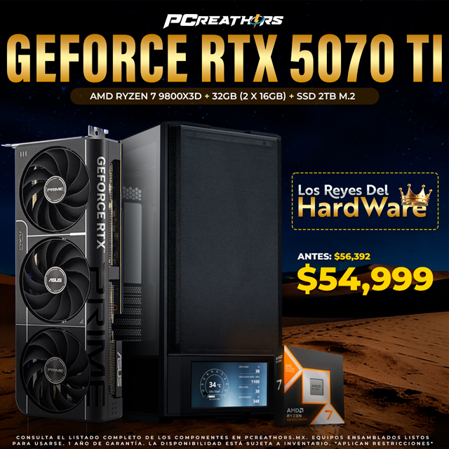 PCRA899 - Equipo AMD Ryzen 7 9800X3D + 32GB - 2 x 16GB + GeForce RTX 5070 Ti