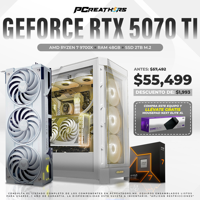PCRA933 - EQUIPO AMD Ryzen 7 9700X + RAM 48GB + GeForce RTX 5070 Ti