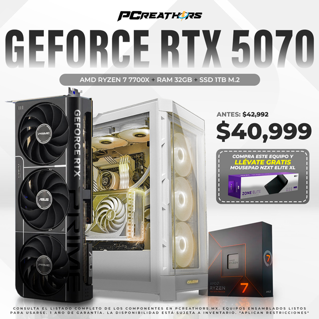 PCRA944 - EQUIPO AMD Ryzen 7 7700X + RAM 32GB + GeForce RTX 5070
