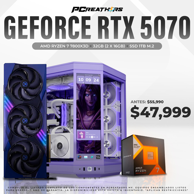 PCRA983 - Equipo AMD Ryzen 7 7800X3D + 32GB - 2 x 16GB + GeForce RTX™ 5070