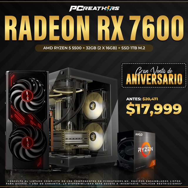 PCRA988 - Equipo AMD Ryzen 5 5500 + 32GB (2 X 16GB) + Radeon RX 7600