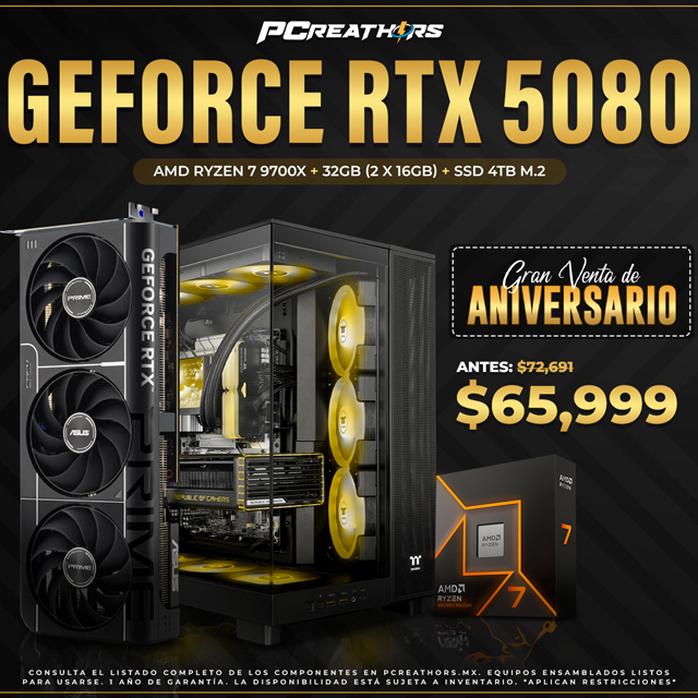 PCRB004 - Equipo AMD Ryzen 7 9700X + 32GB (2 X 16GB) + GeForce RTX 5080