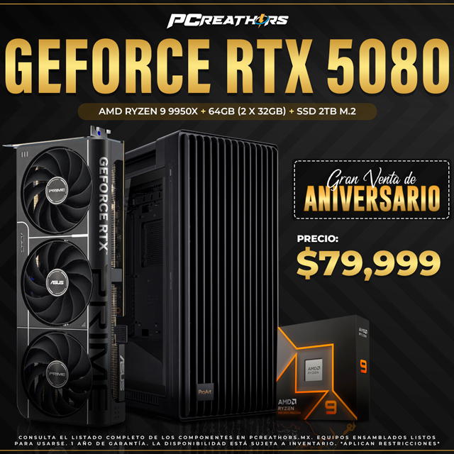 PCRB012 - Equipo AMD Ryzen 9 9950X + 64GB (2x32GB) + GeForce RTX 5080