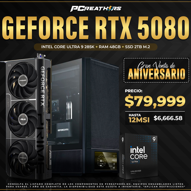 PCRB014 - Equipo Intel Core Ultra 9 285K + RAM 48GB + GeForce RTX 5080 (12 MESES SIN INTERESES)