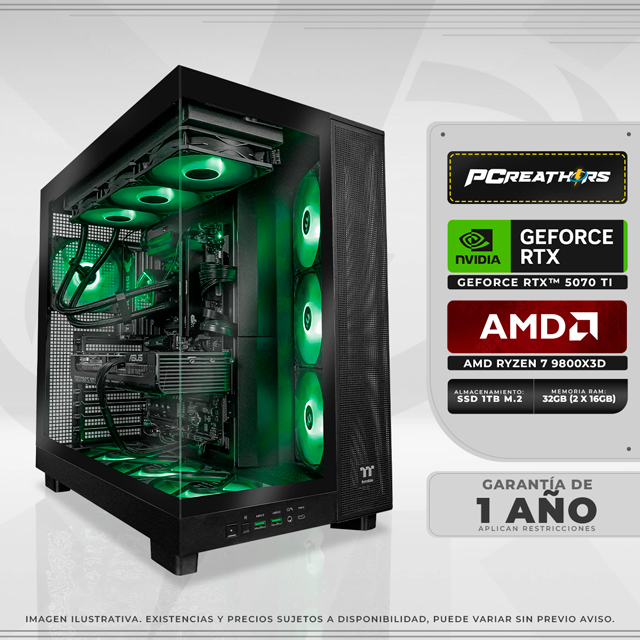 PCRB019 - EQUIPO AMD Ryzen 7 9800X3D + 32GB (2x16GB) + GeForce RTX 5070 Ti (9 MESES SIN INTERESES)