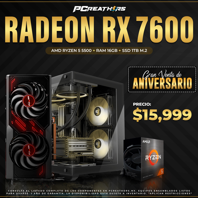 PCRB021 - EQUIPO AMD Ryzen 5 5500 + RAM 16GB + Radeon RX 7600
