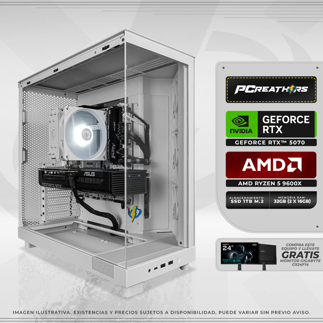 PCRB036 - Equipo AMD Ryzen 5 9600X + 32GB RAM + GeForce RTX 5070 - Incluye monitor de regalo