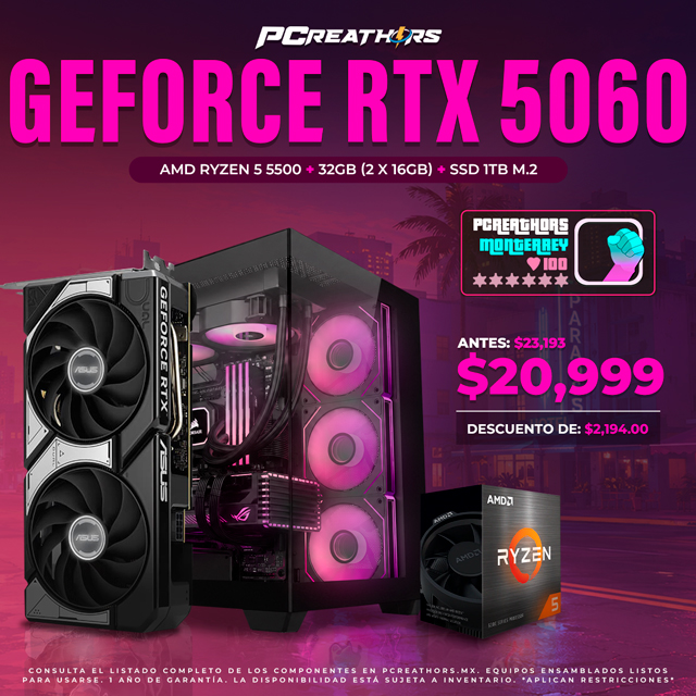 PCRB040 - EQUIPO AMD Ryzen 5 5500 + 32GB RAM (2X16GB) + NVIDIA GeForce RTX 5060