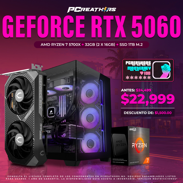 PCRB041 - EQUIPO AMD Ryzen 7 5700X + 32GB RAM (2X16GB) + NVIDIA GeForce RTX 5060