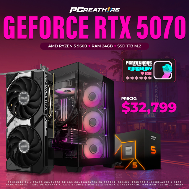 PCRB043 - EQUIPO AMD Ryzen 5 9600  + 24GB RAM (1X24GB) + NVIDIA GeForce RTX 5070