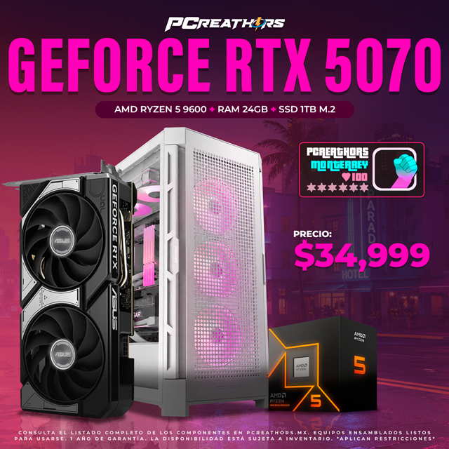 PCRB044 - EQUIPO AMD Ryzen 5 9600 + 24GB RAM (1X24GB) + NVIDIA GeForce RTX 5070