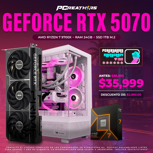PCRB045 - Equipo AMD Ryzen 7 9700X + 24GB RAM DDR5 (1X24) + NVIDIA GEFORCE RTX 5070