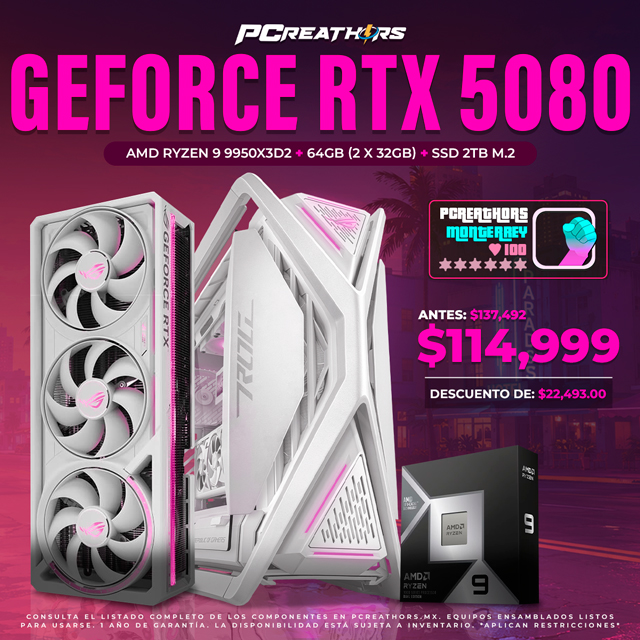 PCRB047 - Equipo AMD Ryzen 9 9950X3D2 Dual Edition + 64GB RAM (2X32) + NVIDIA GeForce RTX 5080