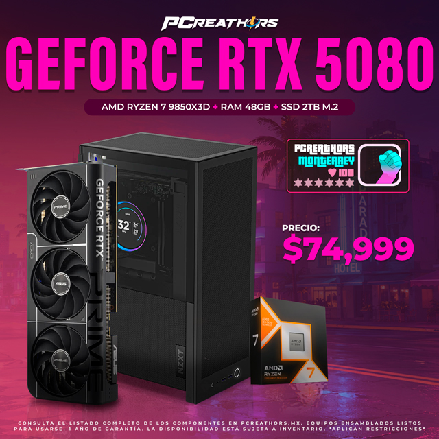PCRB048 - Equipo AMD Ryzen 7 9850X3D + 48GB RAM (1x48GB) + NVIDIA GeForce RTX 5080