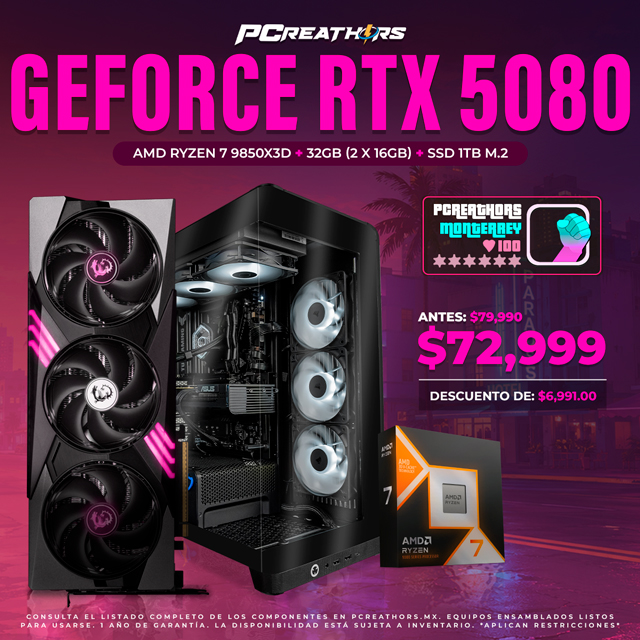 PCRB049 - Equipo AMD Ryzen 7 9850X3D + 32GB (2x16GB) + GeForce RTX 5080