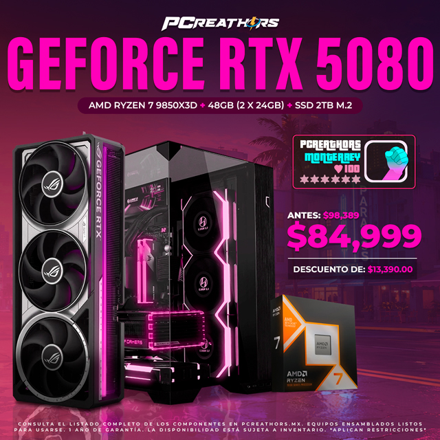 PCRB050 - Equipo AMD Ryzen 7 9850X3D + 48GB (2x24GB) + GeForce RTX 5080