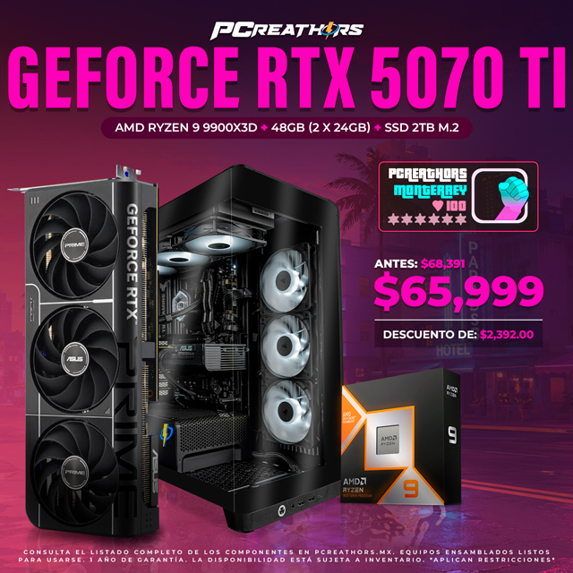 PCRB057 - EQUIPO AMD Ryzen 9 9900X3D + 48GB (2x24GB) + GeForce RTX 5070 Ti