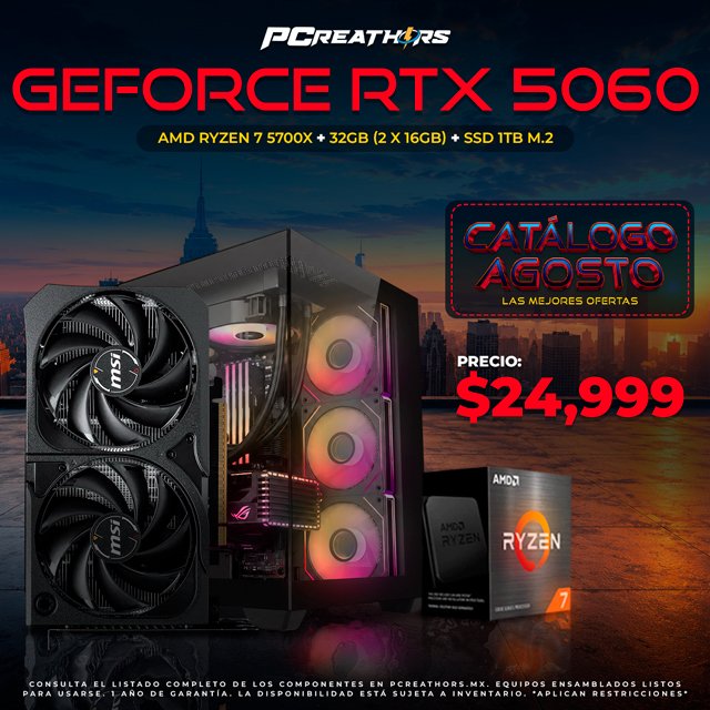 PCRB076 - Equipo AMD Ryzen 7 5700X + 32GB (2x16GB) + GeForce RTX 5060