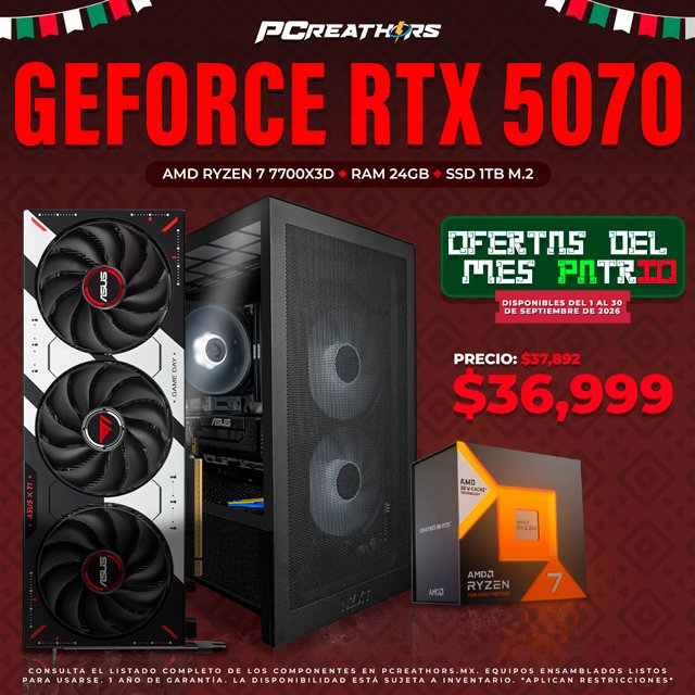 PCRB088 - Equipo AMD Ryzen 7 7700X3D + 24GB RAM + GeForce RTX 5070
