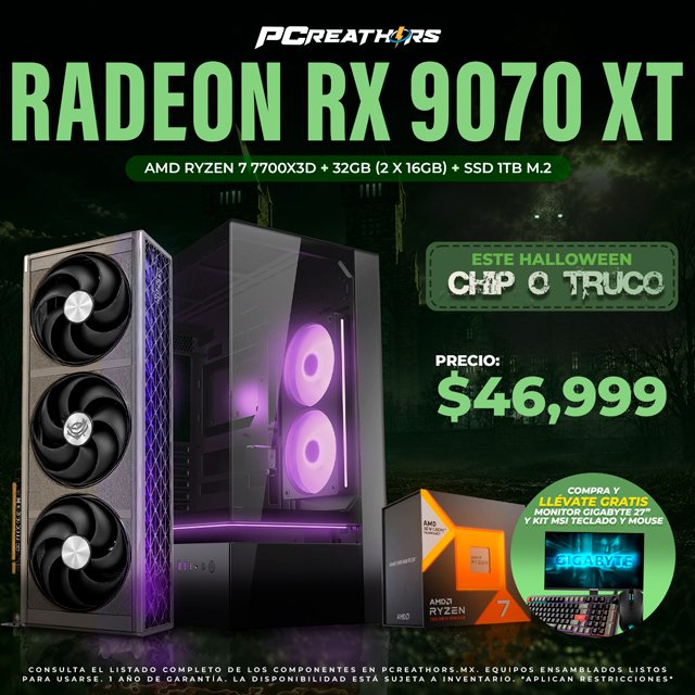 PCRB099 - Equipo AMD Ryzen 7 7700X3D + 32GB (2x16GB) + Radeon RX 9070 XT