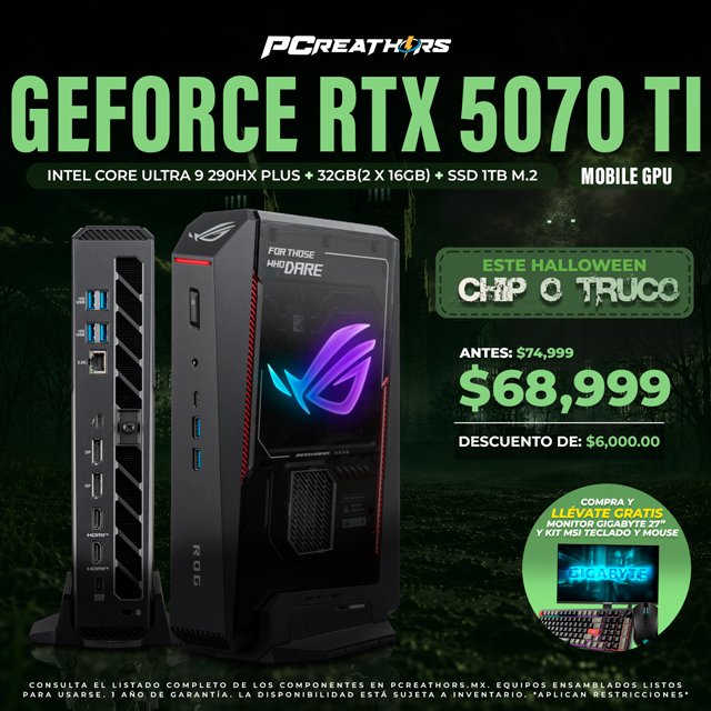 PCRB108 - ASUS ROG NUC 16 Ultra 9 290HX, 32GB DDR5, 1TB SSD, NVIDIA GeForce RTX 5070Ti Mobile GPU (12GB GDDR7), Windows 11 Home