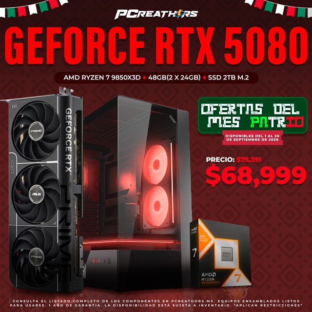 PCRB116 - Equipo AMD Ryzen 7 9850X3D + 48GB (2x24GB) + GeForce RTX 5080