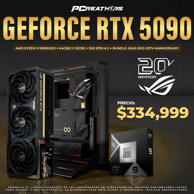 PCRB124 - EQUIPO AMD Ryzen 9 9950X3D2 + 128GB (4x32GB) + GeForce RTX 5090 (ASUS ROG 20th Anniversary)