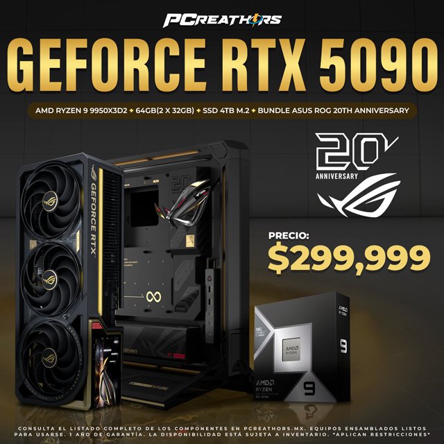 PCRB125 - EQUIPO AMD Ryzen 9 9950X3D2 + 64GB (2x32GB) + GeForce RTX 5090 (ASUS ROG 20th Anniversary)