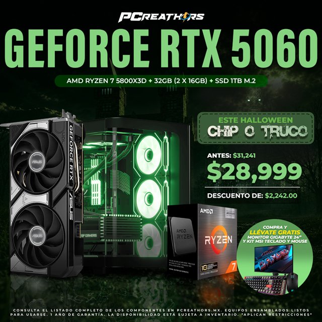 PCRB142 - Equipo AMD Ryzen 7 5800X3D + 32GB (2x16GB) + GeForce RTX 5060