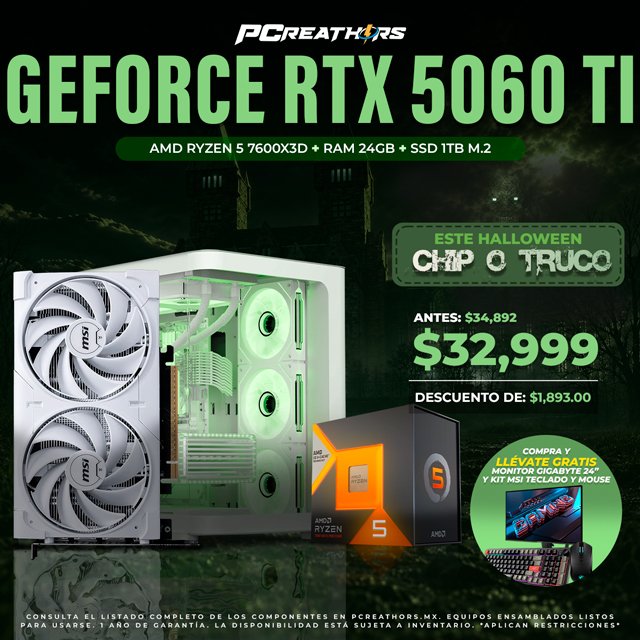 PCRB144 - Equipo AMD Ryzen 5 7600X3D + 24GB RAM + GeForce RTX 5060 Ti