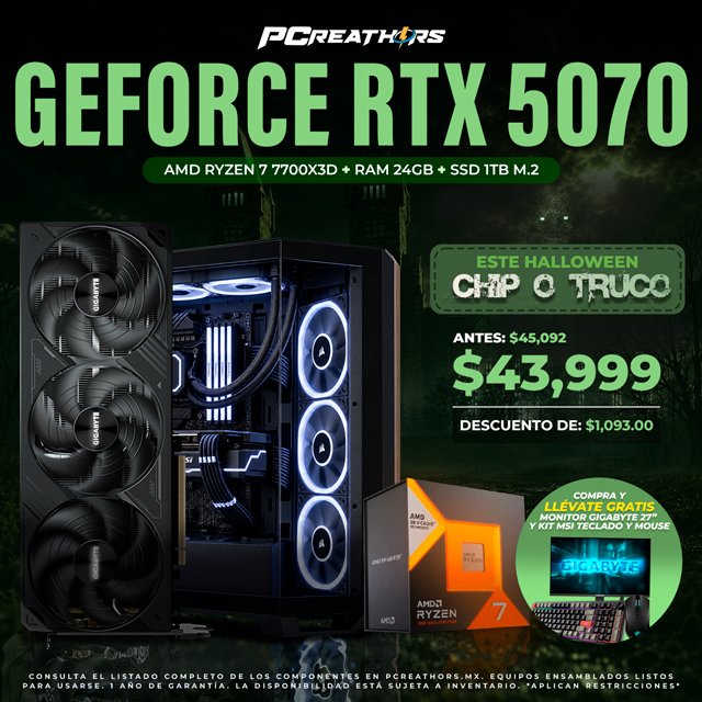 PCRB149 - Equipo AMD Ryzen 7 7700X3D + 24GB RAM + GeForce RTX 5070