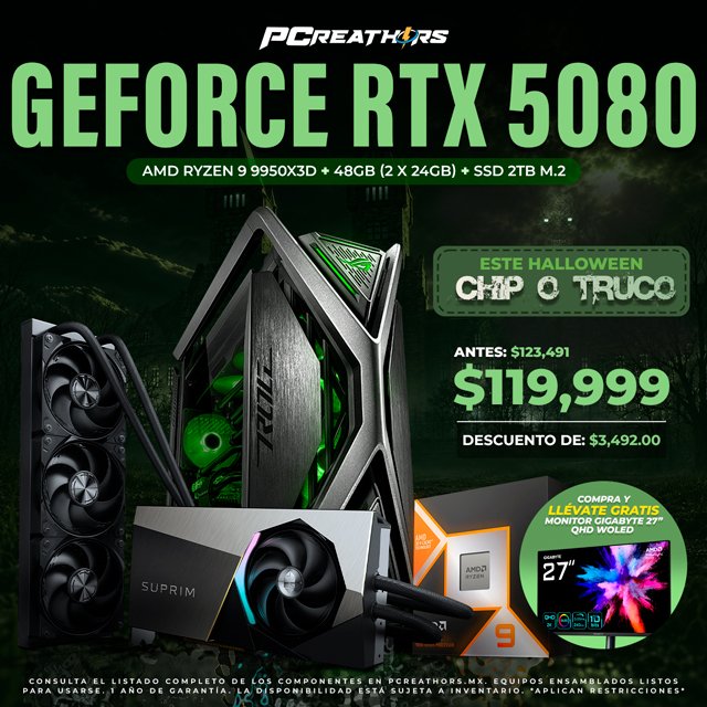 PCRB156 - Equipo AMD Ryzen 9 9950X3D + 48GB (2x24GB) + GeForce RTX 5080