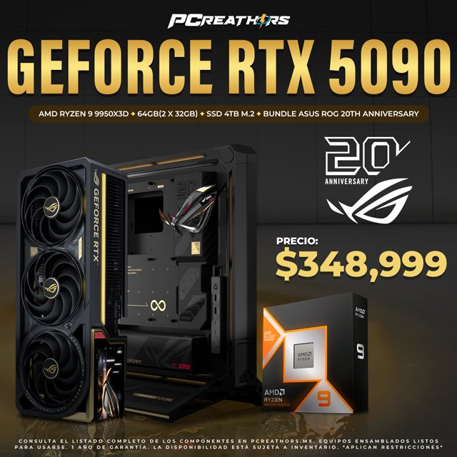 PCRB173 - EQUIPO AMD Ryzen 9 9950X3D + 64GB (2x32GB) + GeForce RTX 5090 (ASUS ROG 20th Anniversary)