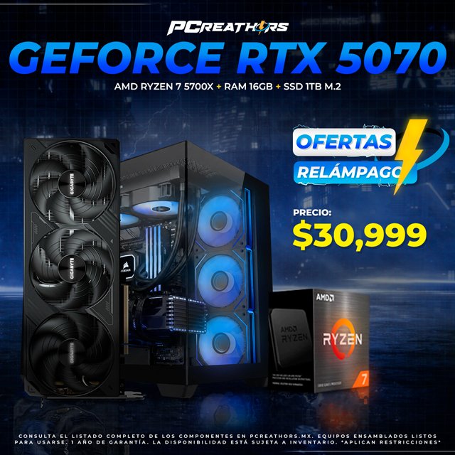 PCRB184 - EQUIPO AMD Ryzen 7 5700X + RAM 16GB + GeForce RTX 5070 (OFERTAS RELÁMPAGO)